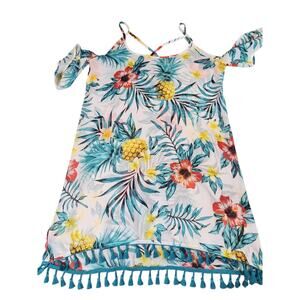 Miken Swim Tropical Pineapple Floral Cold Shoulder Cover Up Dress XS sheer